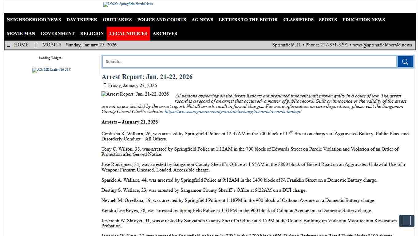 Arrest Report: Jan. 21-22, 2026